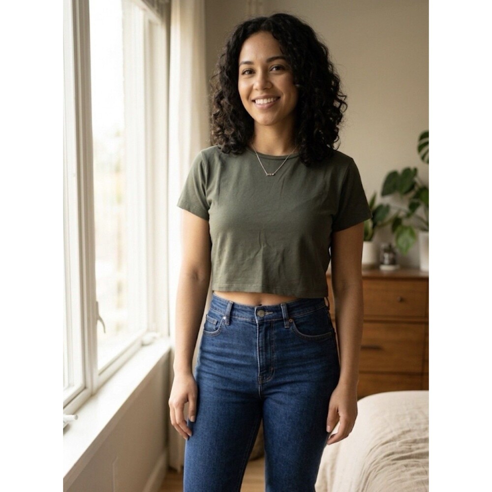 Wild Fable Cropped Top Women's Size XL Green Short Sleeve Cotton Blend